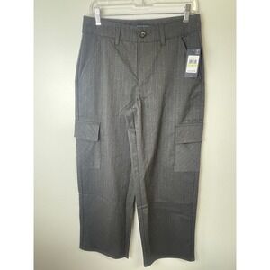 Tommy Hilfiger Charcoal Grey Metallic Stripe Wide Leg Cargo Pockets Work Pants 4